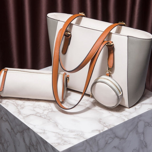 3 in 1 Fashion Simple Lady Diagonal Large Capacity Handbag(White) by bashfashion