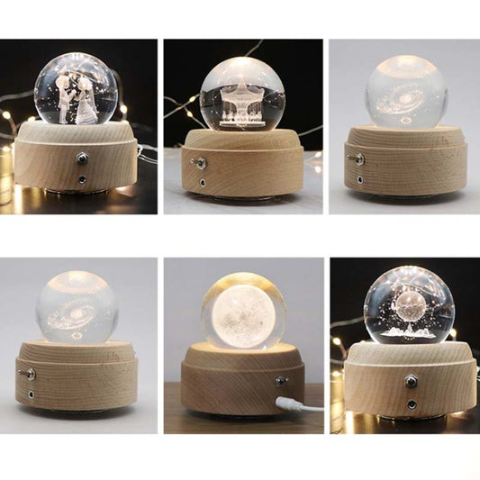 Girl Bedside Lamp Crystal Ball Wooden Base Music Box Charging Glow Rotating Night Light, Random Music(Lunar Christmas Tree) by bashfashion