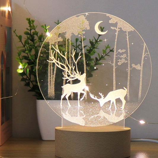 3D Atmosphere Decorative Light Acrylic Inner Carved LED Night Light Creative Girl Table Lamp(Double Deer) by bashfashion