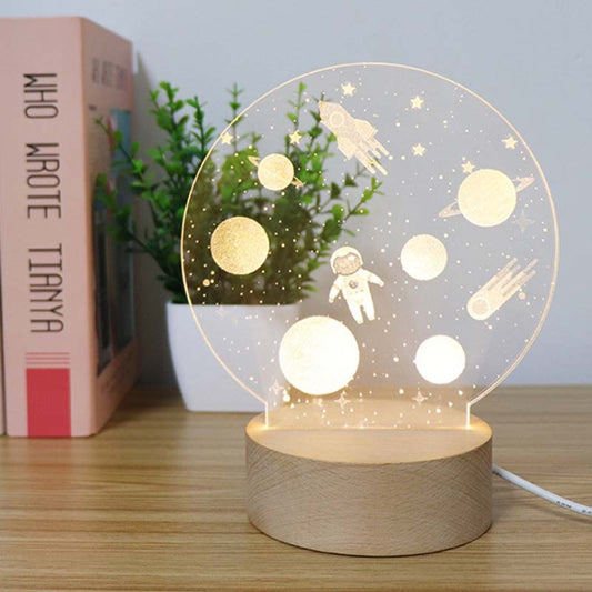 3D Atmosphere Decorative Light Acrylic Inner Carved LED Night Light Creative Girl Table Lamp(Cartoon Astronaut) by bashfashion