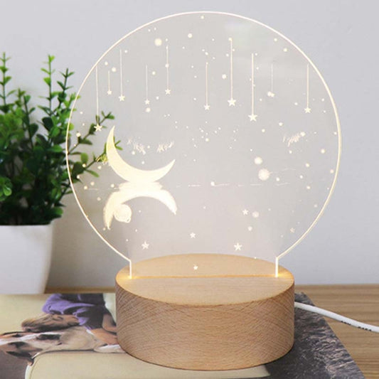 3D Atmosphere Decorative Light Acrylic Inner Carved LED Night Light Creative Girl Table Lamp(Stars And Moon) by bashfashion