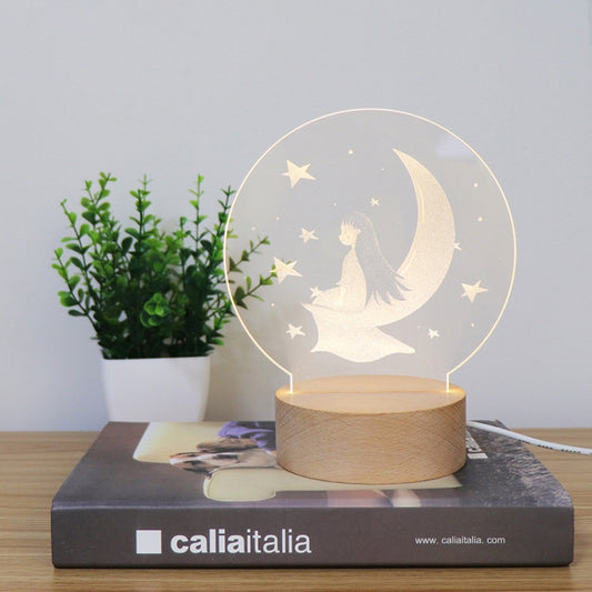 3D Atmosphere Decorative Light Acrylic Inner Carved LED Night Light Creative Girl Table Lamp(Moon Girl) by bashfashion