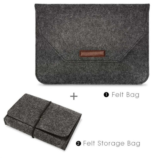 Portable Air Permeable Felt Sleeve Bag for MacBook Laptop, with Power Storage Bag, Size:15 inch(Black) by bashfashion