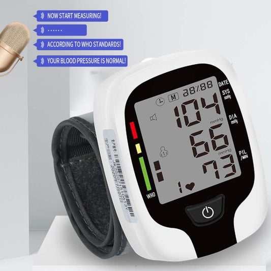 Wrist Type Electronic Blood Pressure Monitor Home Automatic Wrist Type Blood Pressure Measurement, Style: Live Voice Broadcast(White English) by bashfashion