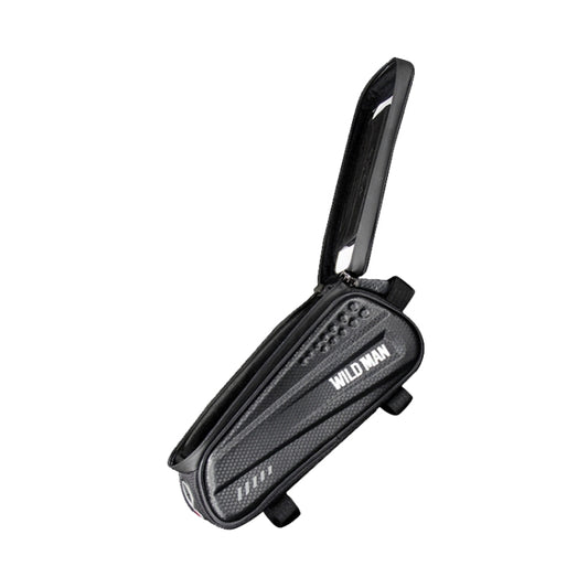 WILD MAN ES3 Hard Shell Bicycle Bag Front Beam Bag Mountain Bike Mobile Phone Touch Screen Upper Tube Bag Riding Equipment, Colour: Black(1L) by WILD MAN