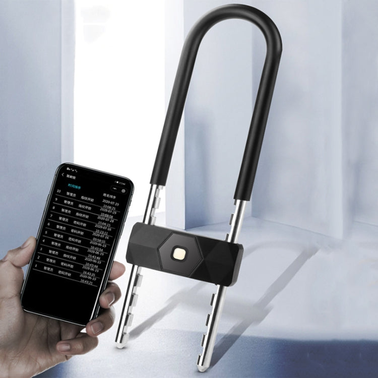 Smart Bluetooth Fingerprint U-Shaped Glass Door Lock Anti-Shear Anti-Theft Lock Extended Outdoor Waterproof U-Shaped Lock, Specification: U2 (Key Password + APP + Key) by bashfashion