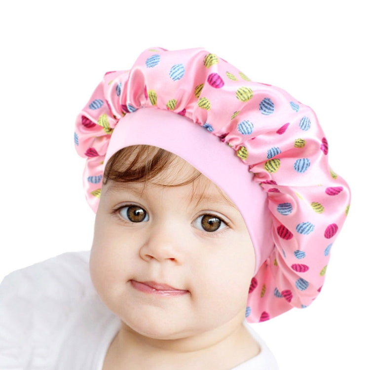 K-14 Children Printed Satin Nightcap Adjustable Stretch Hair Care Hat Shower Cap, Size: One Size(Dolphin Pink) by bashfashion