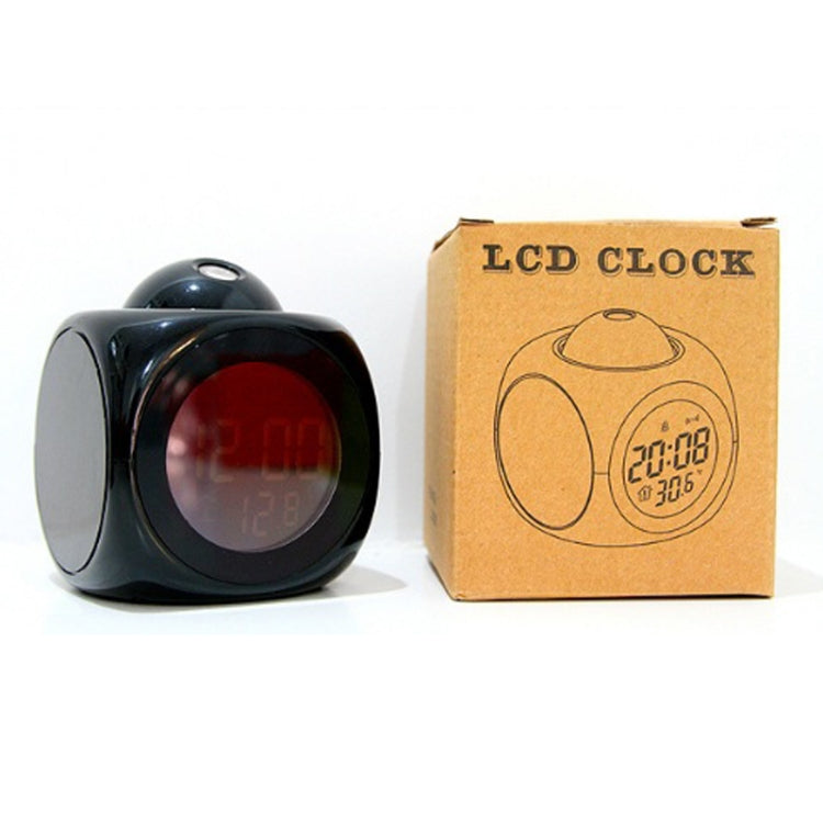 Multi-function LED Projection Alarm Clock Voice Talking Clock, Specification:Black + USB cable by bashfashion