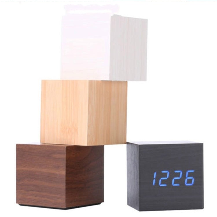 Multicolor Sounds Control Wooden Clock Modern Digital LED Desk Alarm Clock Thermometer Timer White Blue by bashfashion