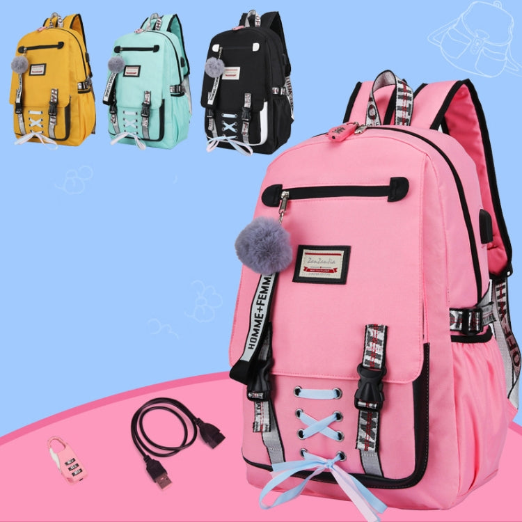 Sports and Leisure USB Charging Anti-Theft Backpack(Pink) by bashfashion