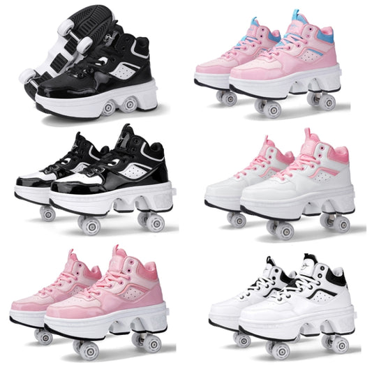 DF06 Walking Shoes Four-wheel Retractable Roller Skates, Size:39(White) by bashfashion