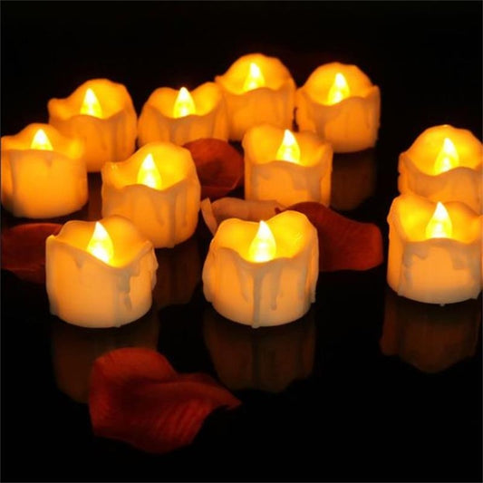 12 PCS/Box LED Candle Electronic Tea Wax Simulation Tears Electronic Candle Light Wedding Decoration Candle Light(Yellow Flash) by bashfashion
