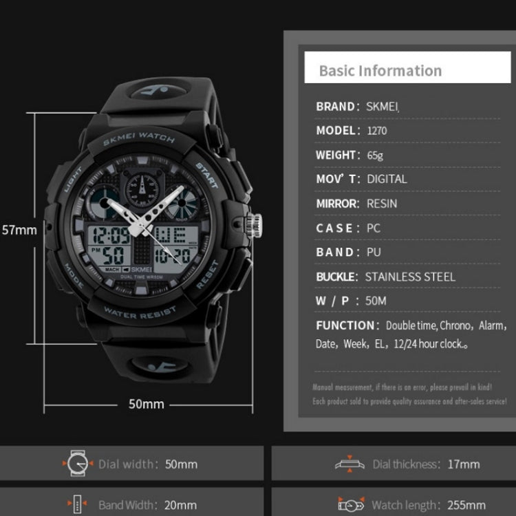 SKMEI 1270 Men Waterproof Dual Display Digital Watch Outdoor Sports Watch(Gray) by SKMEI