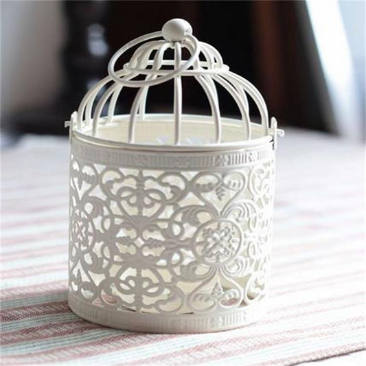 Antique Creative Bird Cage Candlestick Wrought Iron Ornaments Hollow Flower Pattern Home Decoration Crafts(A) by bashfashion