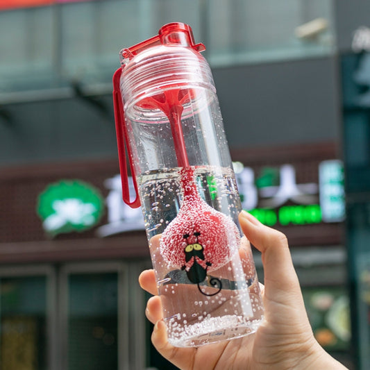 Cartoon Cat Pattern Tea Water Separation Plastic Cup With Spoon(Red) by bashfashion