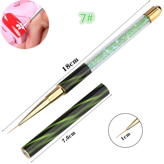 Cat Eye Pen Barrel Painted Pen With Diamond Light Therapy Nail Tool Light Therapy Pen(7# Green Stripes (Long Pull Line)) by bashfashion