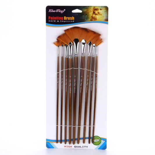 ZHU TING 9 PCS / Set Wooden Pole Fan-Shaped Nylon Hair Paintbrush Gouache Watercolor Acrylic Oil Painting Fishtail by ZHU TING