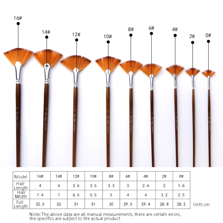 ZHU TING 9 PCS / Set Wooden Pole Fan-Shaped Nylon Hair Paintbrush Gouache Watercolor Acrylic Oil Painting Fishtail by ZHU TING