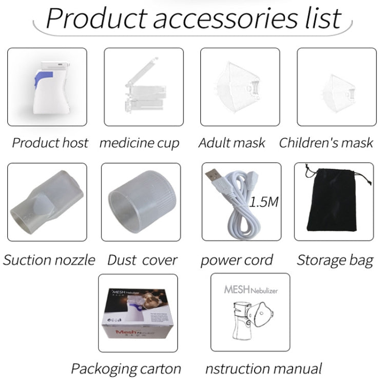 YMK-W6 Children Adult Ultrasonic Portable Micro-Mesh Atomizer Household Handheld Two-Speed Adjustable Compression Atomizer(Gray) by bashfashion