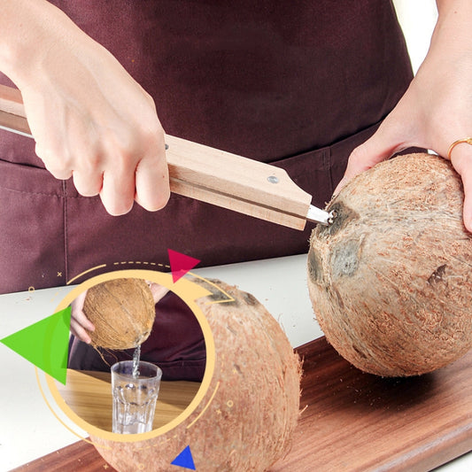 Multifunctional Stainless Steel Coconut Shell Opener With Wooden Handle Coconut Meat Knife Kitchen Gadgets, Specification: Knock Coconut Knife by bashfashion