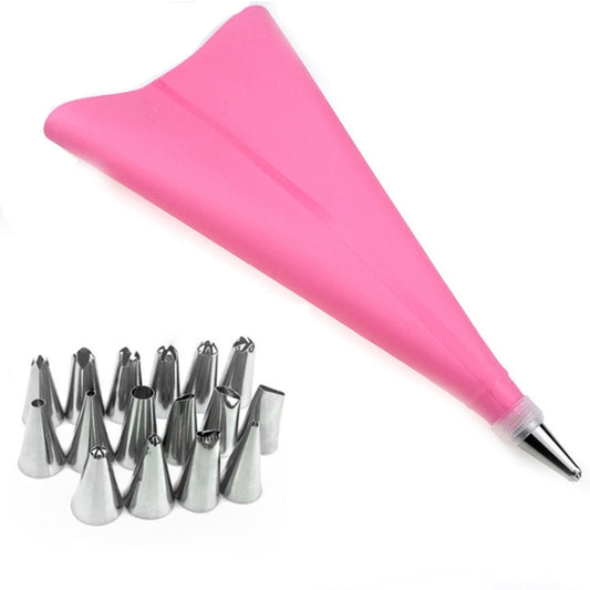 2 Sets Reusable Silicone Pastry Bag Cake Decorating Tools with 16 Nozzles Tips(Pink) by bashfashion