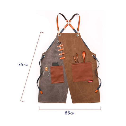 Denim Apron Barber Milk Tea Shop Waiter Overalls(Grey-yellow Hook Strap) by bashfashion