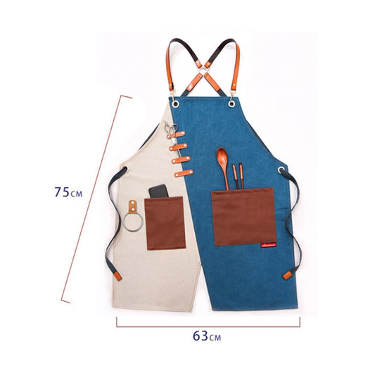 Denim Apron Barber Milk Tea Shop Waiter Overalls(Blue-white Hook Strap) by bashfashion