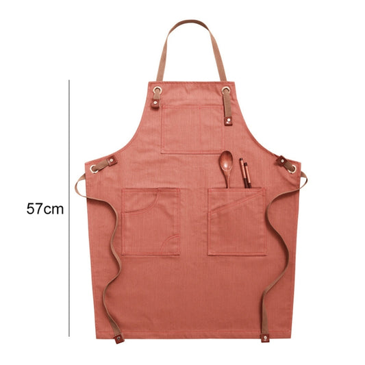 Household Denim Apron Barista Floral Tea Shop Barber Work Clothes, Specification: for Children 57cm(Brick Color) by bashfashion