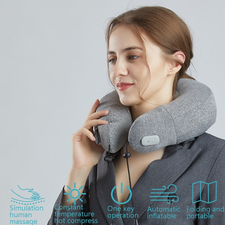 PL60 Neck Massager Cervical Spine Massage Pillow Household Inflatable U-Shaped Neck Pillow(Gray) by bashfashion