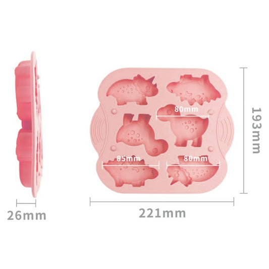 DIY 6 Grid Silicone Dinosaur Cake Mold Baby Food Supplement Mold Baking Tools(Pink) by bashfashion