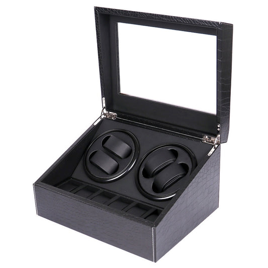 PU Leather 4+6 Double-Head Automatic Winding Motor Box Mechanical Watch Rotator, US Plug(Crocodile Pattern) by bashfashion