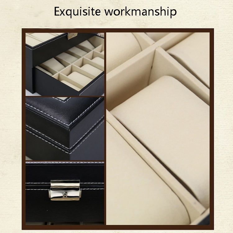 PU Leather Double Layer 20-Digit Watch Box Jewelry Gift Storage Box by bashfashion
