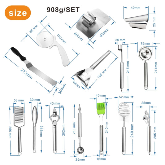 18 in 1 Kitchen Gadget Set Stainless Steel Whisk Silicone Oil Whisk Pizza Cutter by bashfashion