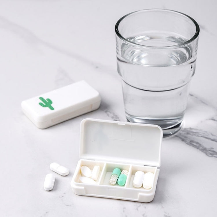 8 PCS Small Portable Moisture-proof Sealed Medicine Box 3 Compartments A Day Medicine Divided(Cactus) by bashfashion