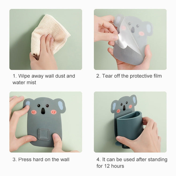 Bathroom Paste Wall-Mounted Shelf Cartoon Animal Toothbrush Holder(Koala) by bashfashion