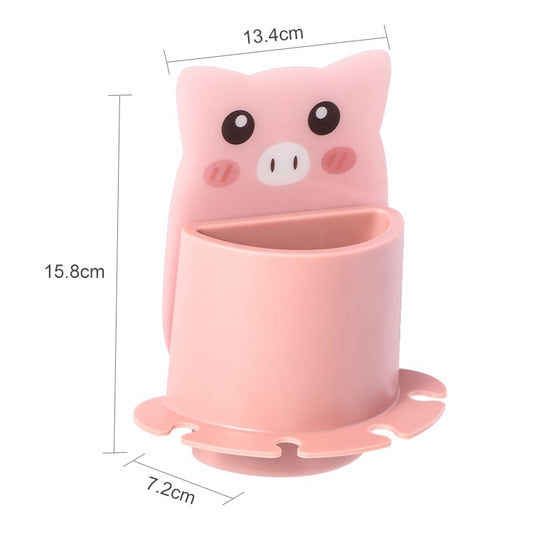 Bathroom Paste Wall-Mounted Shelf Cartoon Animal Toothbrush Holder(Piggy) by bashfashion
