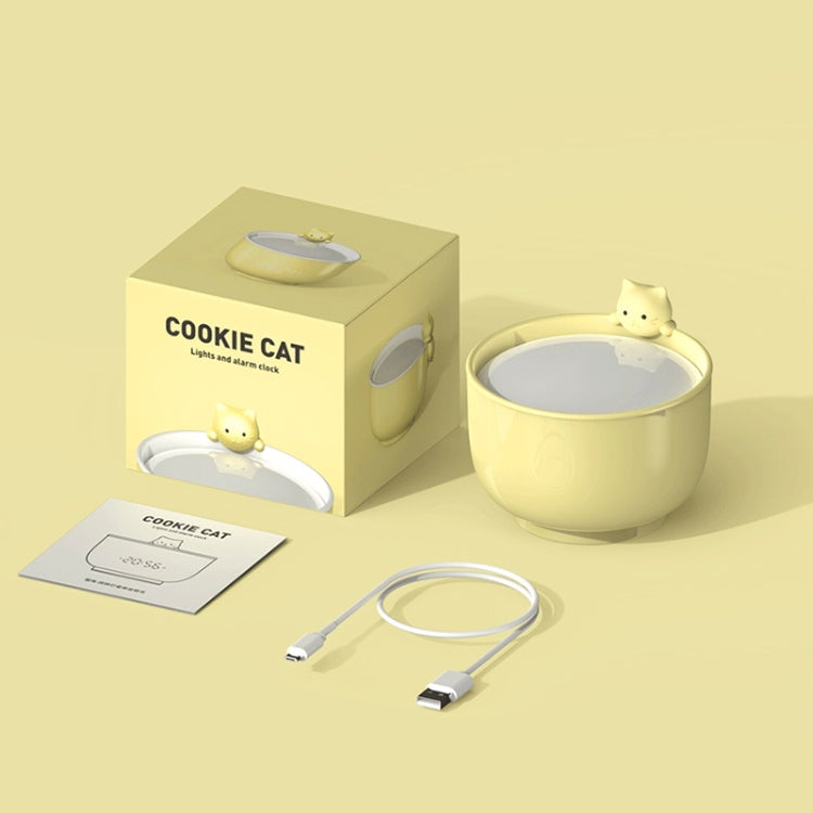 Cat Alarm Clock Night Light 2W LED Rechargeable Adjustable Children Bedroom Bedside Light(Beige) by bashfashion