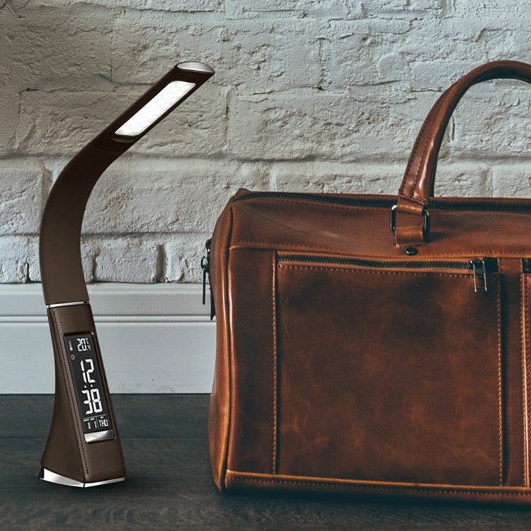 U2 5W 3-Level Dimmable LED Leather Texture Desk Lamp With Temperature/Clock/Calendar Display(Black) by bashfashion
