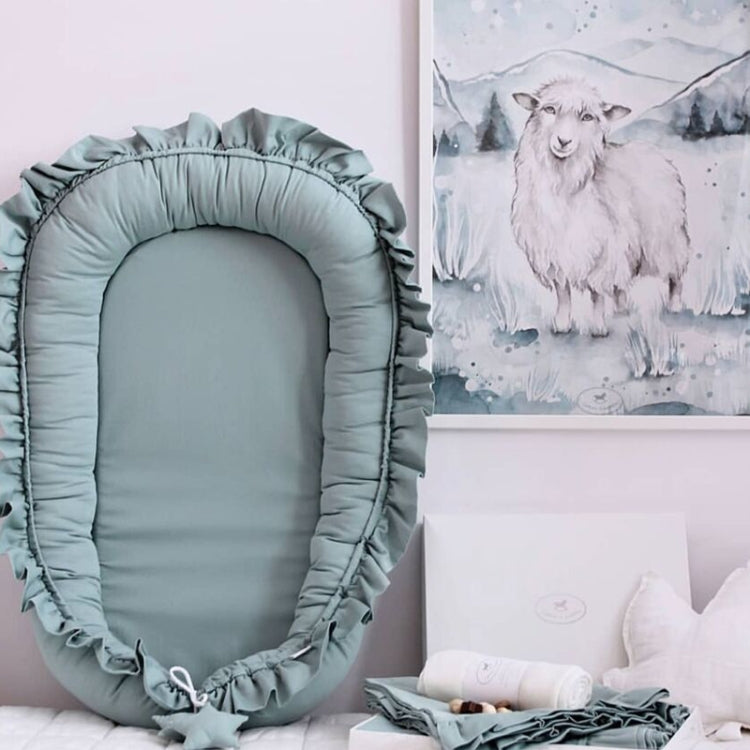 Lace Cotton Baby Uterus Bionic Bed Portable Newborn Bed Mat(Blue-green) by bashfashion