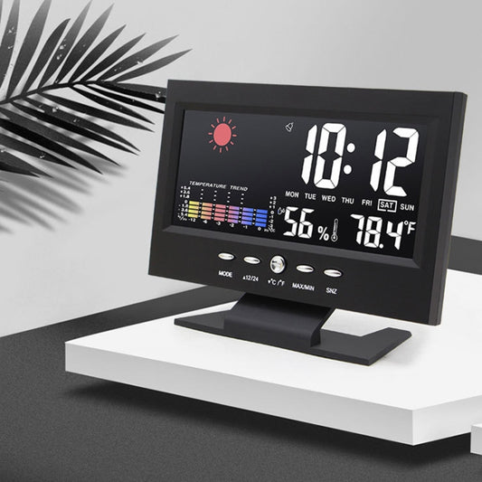 8082T Weather Forecast Clock LED Color Screen Perpetual Calendar Temperature And Humidity Intelligent Voice Control Electronic Alarm Cloc,Specification: Black by bashfashion