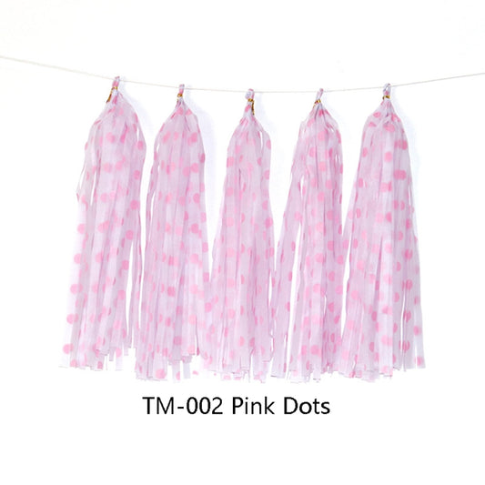 Color Polka Dot Paper Tassels Birthday Room Decoration Ribbon Garland(TM-002 Pink Dots) by bashfashion