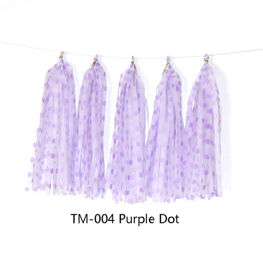 Color Polka Dot Paper Tassels Birthday Room Decoration Ribbon Garland(TM-004 Purple Dot) by bashfashion