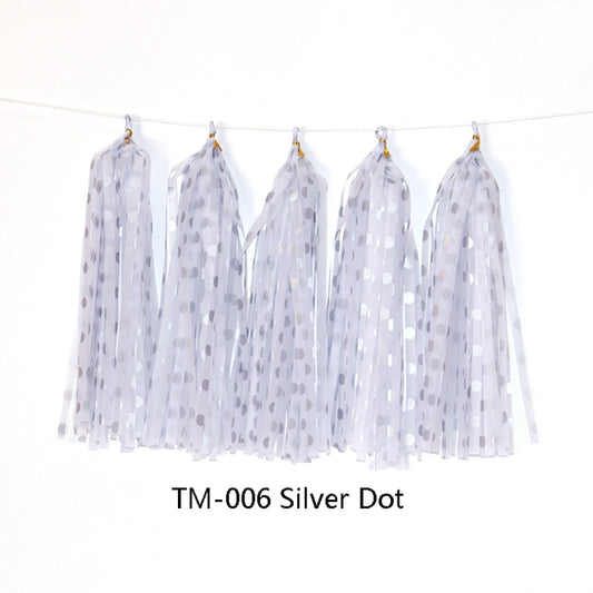 Color Polka Dot Paper Tassels Birthday Room Decoration Ribbon Garland(TM-006 Silver Dot) by bashfashion
