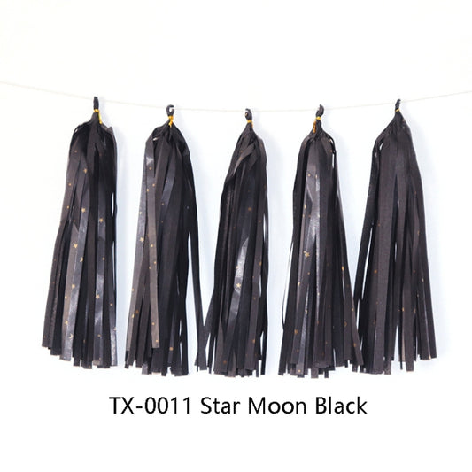 Color Polka Dot Paper Tassels Birthday Room Decoration Ribbon Garland(TX-0011 Star Moon Black) by bashfashion