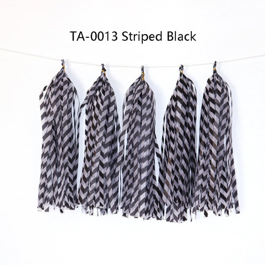 Color Polka Dot Paper Tassels Birthday Room Decoration Ribbon Garland(TA-0013 Striped Black) by bashfashion