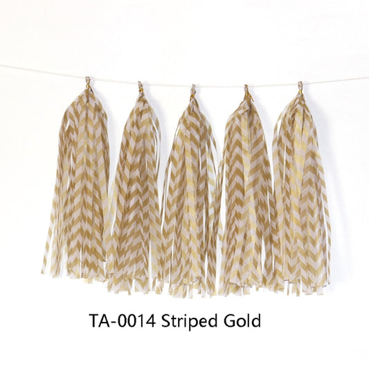 Color Polka Dot Paper Tassels Birthday Room Decoration Ribbon Garland(TA-0014 Striped Gold) by bashfashion