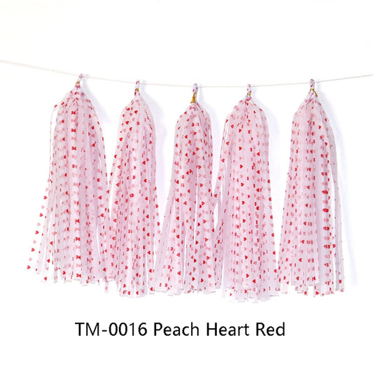 Color Polka Dot Paper Tassels Birthday Room Decoration Ribbon Garland(TM-0016 Peach Heart Red) by bashfashion