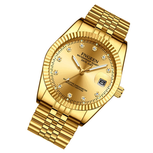FNGEEN 7008 Men Fashion Diamond Dial Watch Couple Watch(Full Gold Gold Surface) by FNGEEN