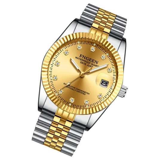 FNGEEN 7008 Men Fashion Diamond Dial Watch Couple Watch(Golden Surface) by FNGEEN
