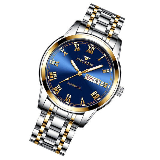 FNGEEN 4002 Men Roman Numeral Dial Sports Watch Student Luminous Quartz Watch(Between Gold Blue Surface) by FNGEEN